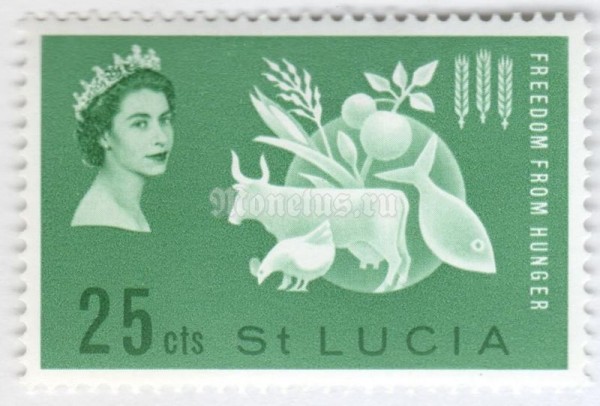 марка Сент-Люсия 25 центов "Protein" 1963 год
