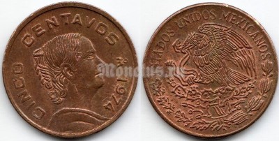 монета Мексика 5 сентаво 1974 год
