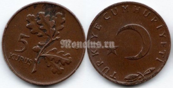 монета Турция 5 курушей 1965 год