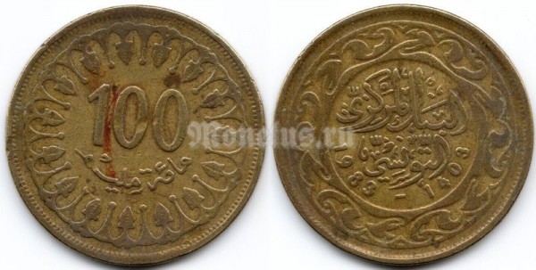 монета Тунис 100 миллимов 1983 год