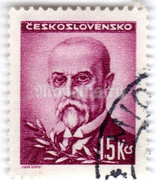 марка Чехословакия 15 крон "Tomáš Garrigue Masaryk (1850-1937), president" 1945 год Гашение