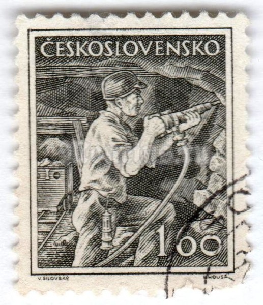 марка Чехословакия 1,60 кроны "Miner*" 1954 год Гашение