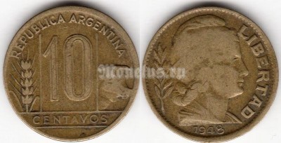 монета Аргентина 10 сентаво 1948 год