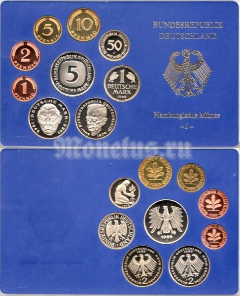 Германия годовой набор из 9-ти монет 1989J год PROOF оригинальная упаковка