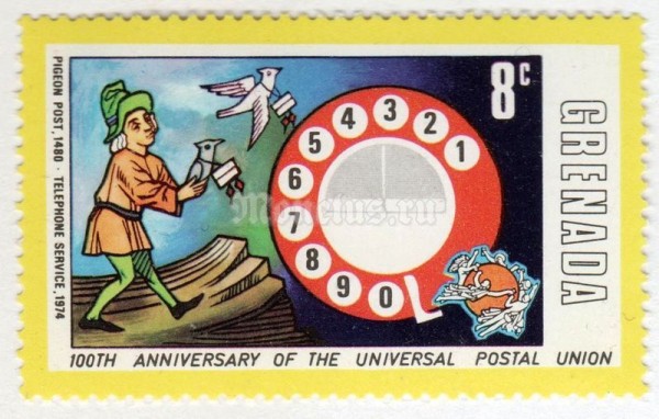марка Гренада 8 центов "Pigeon Post, 1480" 1974 год