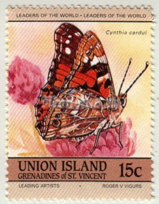 марка Острова Сент-Винсент и Гренады 15 центов "Painted Lady (Cynthia cardui)" 1985 год
