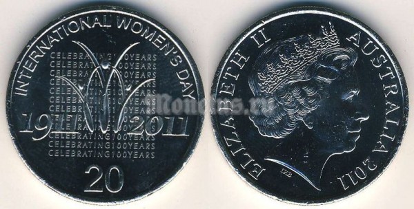 монета Австралия 20 центов 2011 год 100-летие международного женского дня