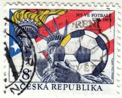 марка Чехия 8 крон "Чемпионат мира по футболу 1994 - США" 1994 год