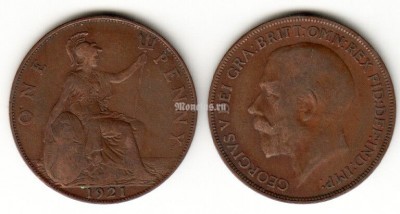 монета Великобритания 1 пенни 1921 год