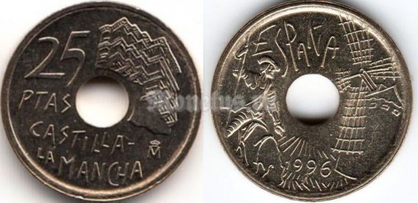 монета Испания 25 песет 1996 год Кастилия-Ла-Манча. Дон Кихот