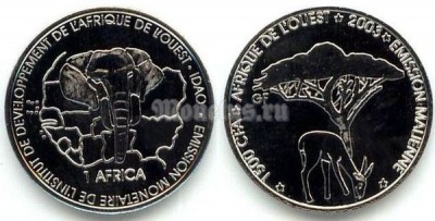 Монета Мали 1 африка/1500 франков 2003 год - Газель