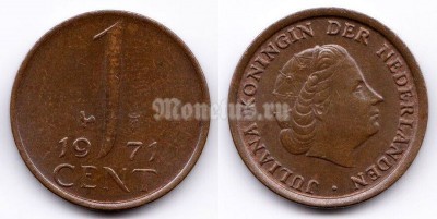 монета Нидерланды 1 цент 1971 год