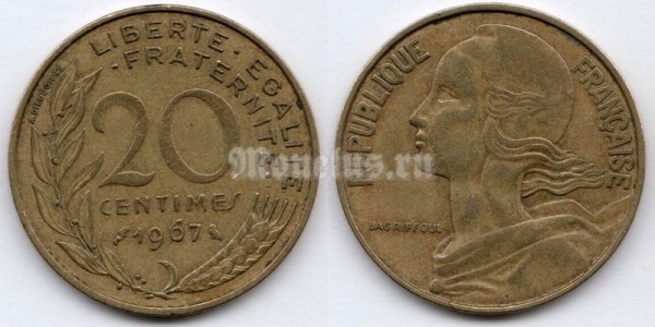 монета Франция 20 сантимов 1967 год