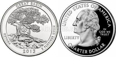 Монета США 25 центов 2013 год штат Невада парк Грейт-Бейсин, 18-й