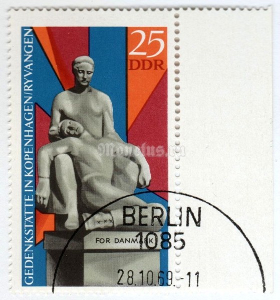 марка ГДР 25 пфенниг "Ryvangen monument" 1969 год Гашение