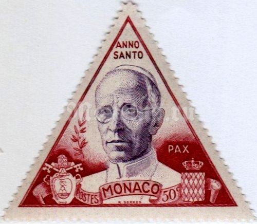 марка Монако 50 сентиме "Pope Pius XII" 1951 год