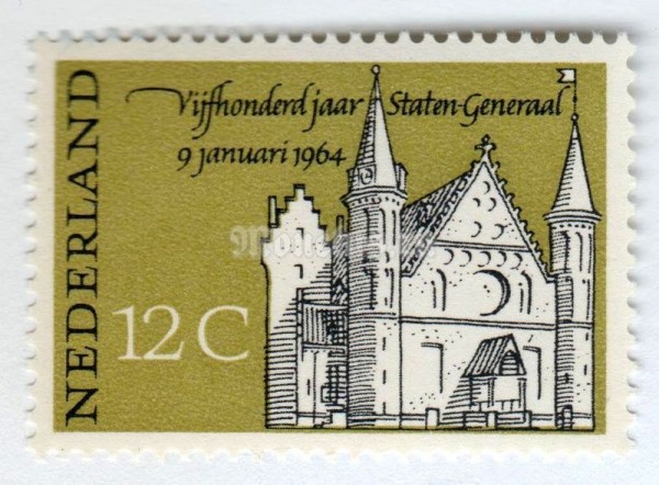 марка Нидерланды 12 центов "Ridderzaal in The Hague" 1964 год
