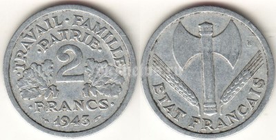 монета Франция 2 франка 1943 год