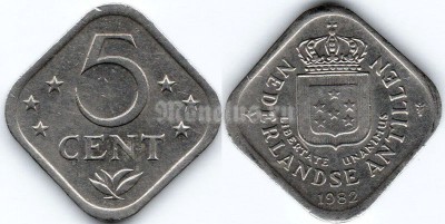 монета Нидерландские Антильские острова 5 центов 1982 год