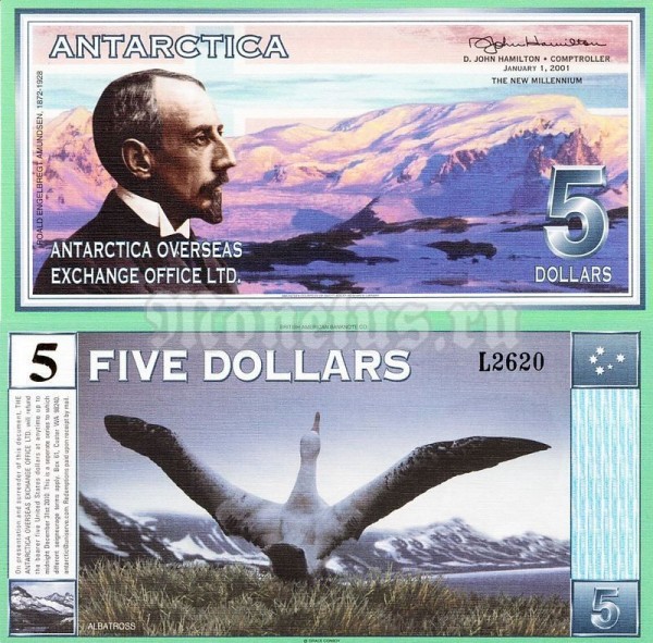 бона Антарктика 5 долларов 2001 год