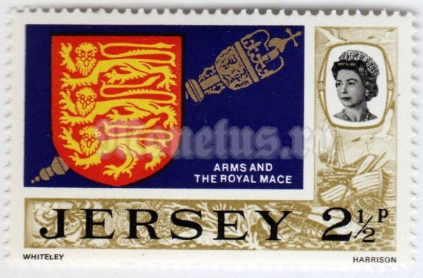 марка Джерси 2 1/2 пенни "Arms & Royal Mace" 1971 год
