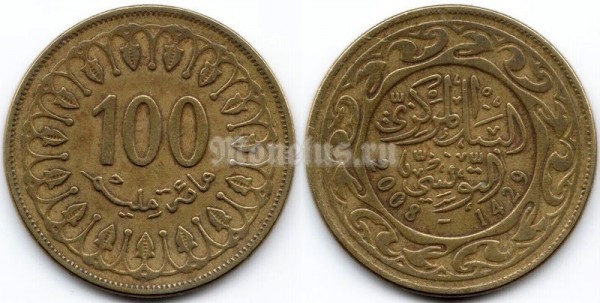 монета Тунис 100 миллимов 2008 год