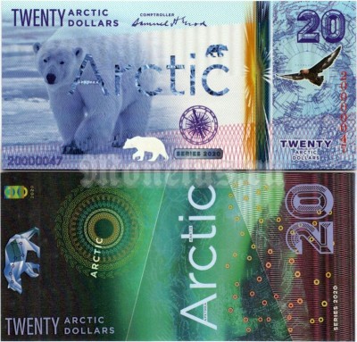 бона Арктика 20 долларов 2020 год, пластик