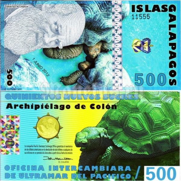 бона Галапагосские острова 500 новых сукре 2012 год, пластик