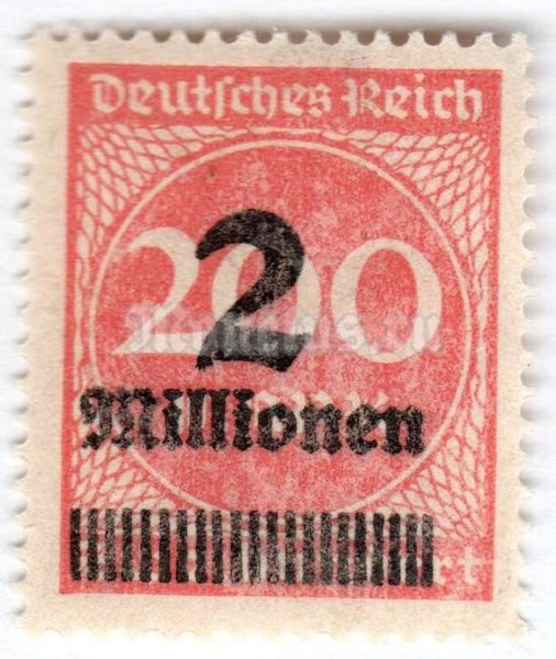 марка Немецкий Рейх 2 миллиона рейхсмарки "Surch with new value in Tausend or Millionen (marks)" 1923 год
