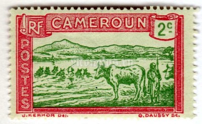 марка Французский Камерун 2 сантима "Фауна" 1925 год