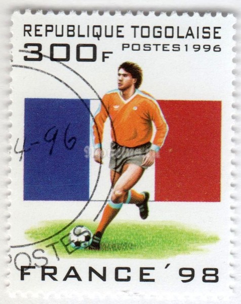 марка Тоголезия 300 франков "France flag, action scene" 1996 год Гашение