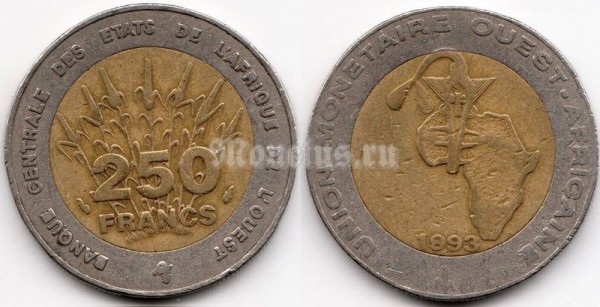 монета Западная Африка 250 франков 1993 год