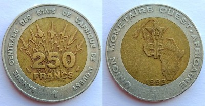 монета Западная Африка 250 франков 1993 год