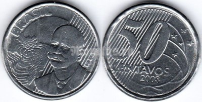 монета Бразилия 50 сентаво 2008 год