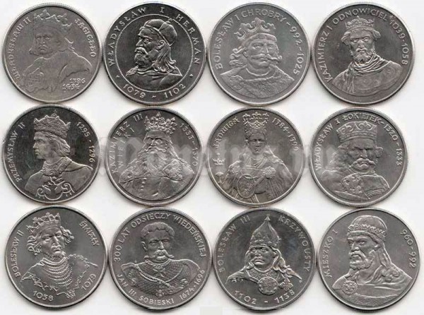 Польша набор из 12-ти монет Польские короли
