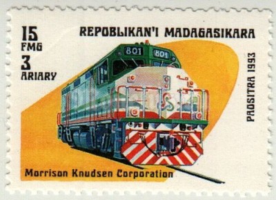 марка Мадагаскар 15 франков "Моррисон Кнудсен Корпорация" 1993 год