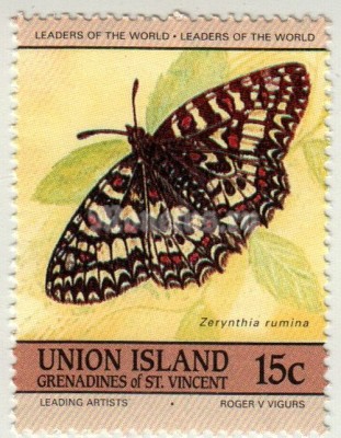 марка Острова Сент-Винсент и Гренады 15 центов "Spanish Festoon (Zerynthia rumina)" 1985 год