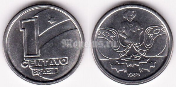монета Бразилия 1 сентаво 1989 год