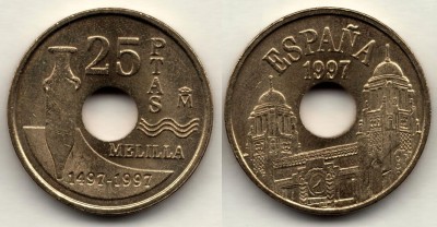 монета Испания 25 песет 1997 год Мелилья