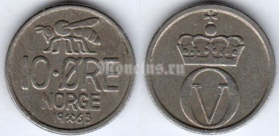 монета Норвегия 10 эре 1963 год Пчела
