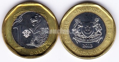 монета Сингапур 1 доллар 2013 год