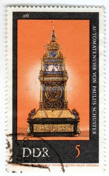 марка ГДР 5 пфенниг "Automatic Clock by Paulus Schuster, 1585" 1975 год Гашение