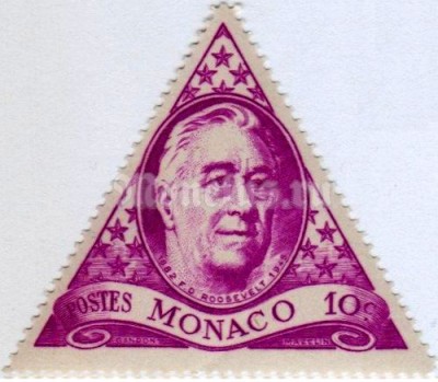 марка Монако 10 сентиме "Franklin Delano Roosevelt (1882-1945)" 1946 год
