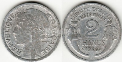монета Франция 2 франка 1946 год