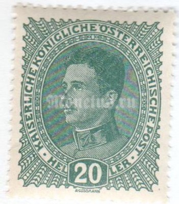 марка Австрия 20 геллер "Emperor Karl I" 1918 год