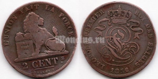 монета Бельгия 2 сантима 1856 год
