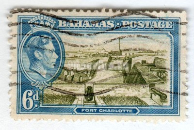 марка Багамские острова 6 пенни "Fort Charlotte" 1938 год Гашение