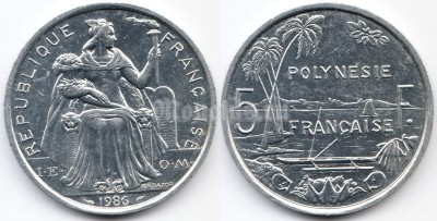 монета Французская Полинезия 5 франков 1986 год