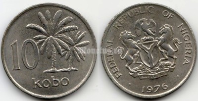 монета Нигерия 10 кобо 1976 года