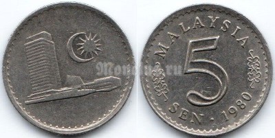 монета Малайзия 5 сенов 1980 год